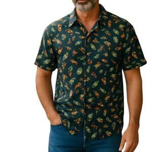 Flying Scotsman Green Yellow Fly Fishing Ties Short Sleeve Vintage USA Shirt XL